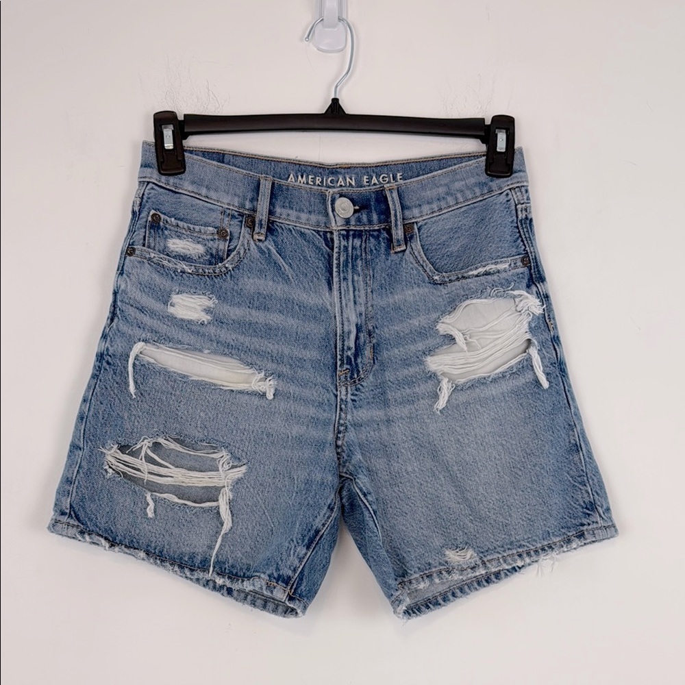 American Eagle Outfitters Blue Distressed Jean Shorts